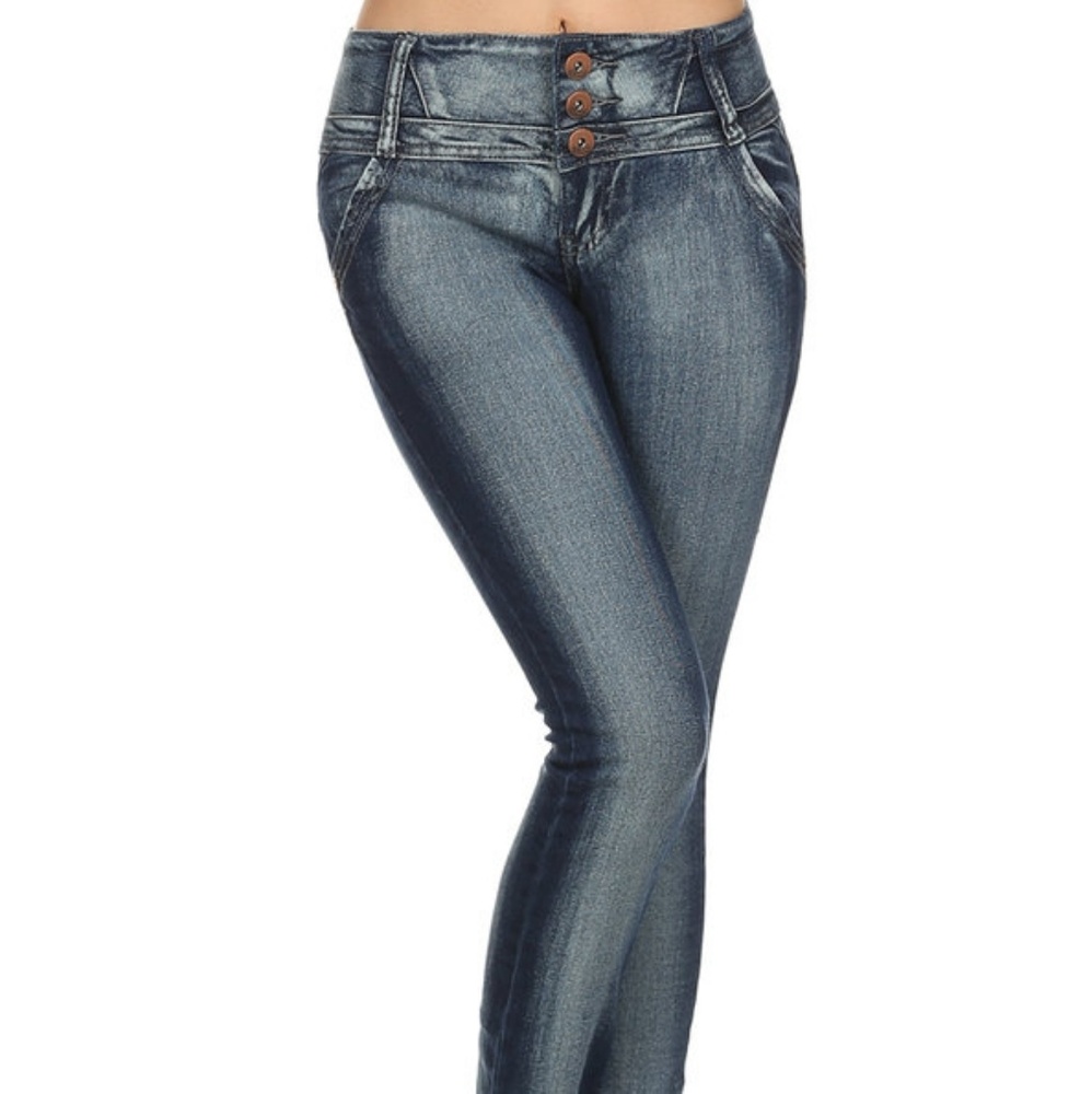 Button Detail Wide Band Denim Jeans